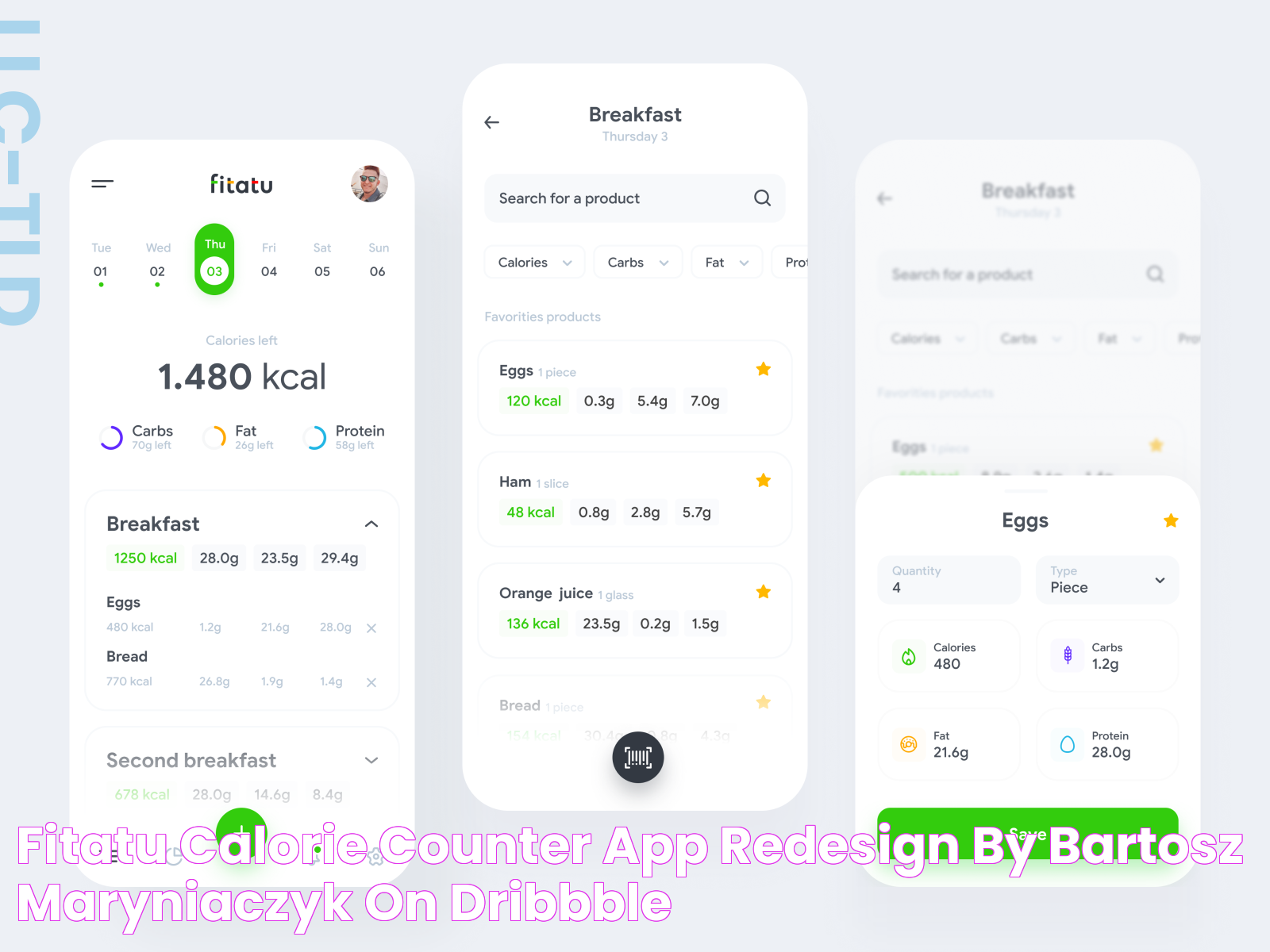 Fitatu Calorie Counter App Redesign by Bartosz Maryniaczyk on Dribbble