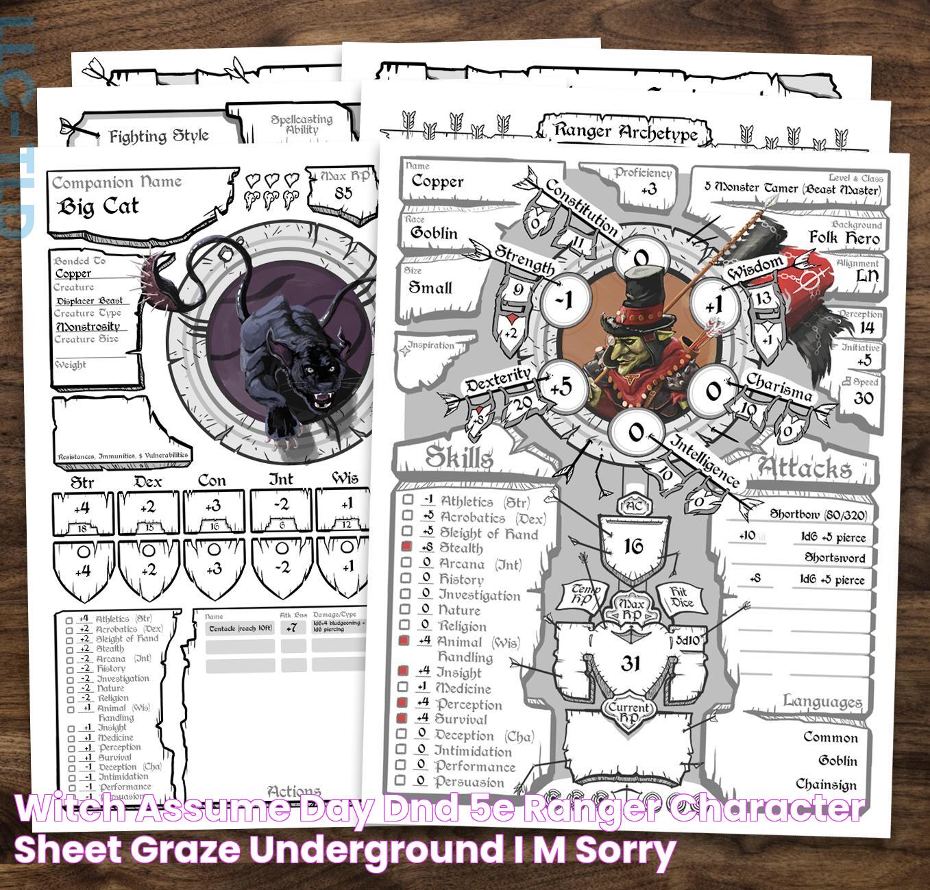 witch Assume Day dnd 5e ranger character sheet Graze underground I'm sorry