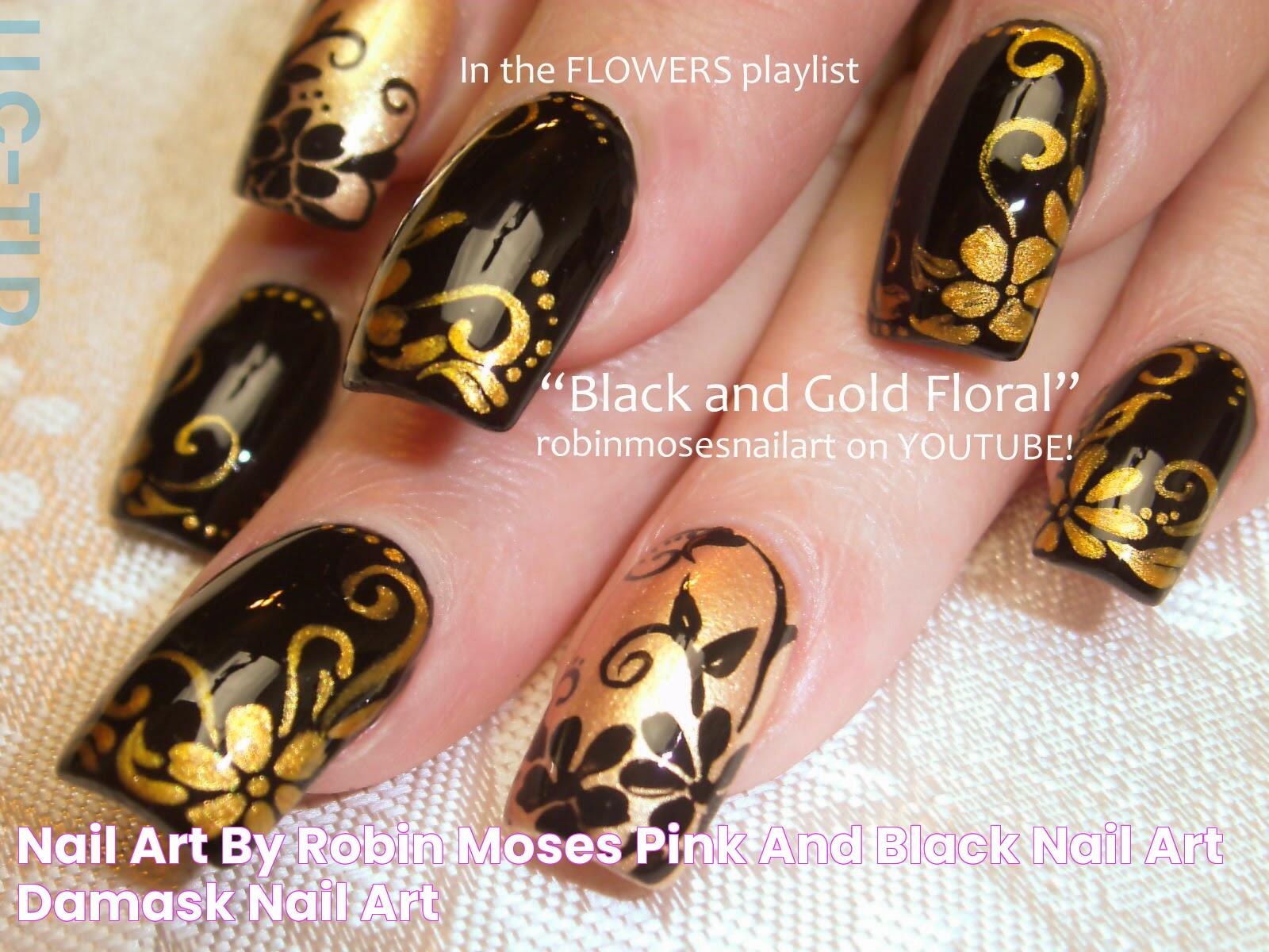 Nail Art by Robin Moses "pink and black nail art" "damask nail art