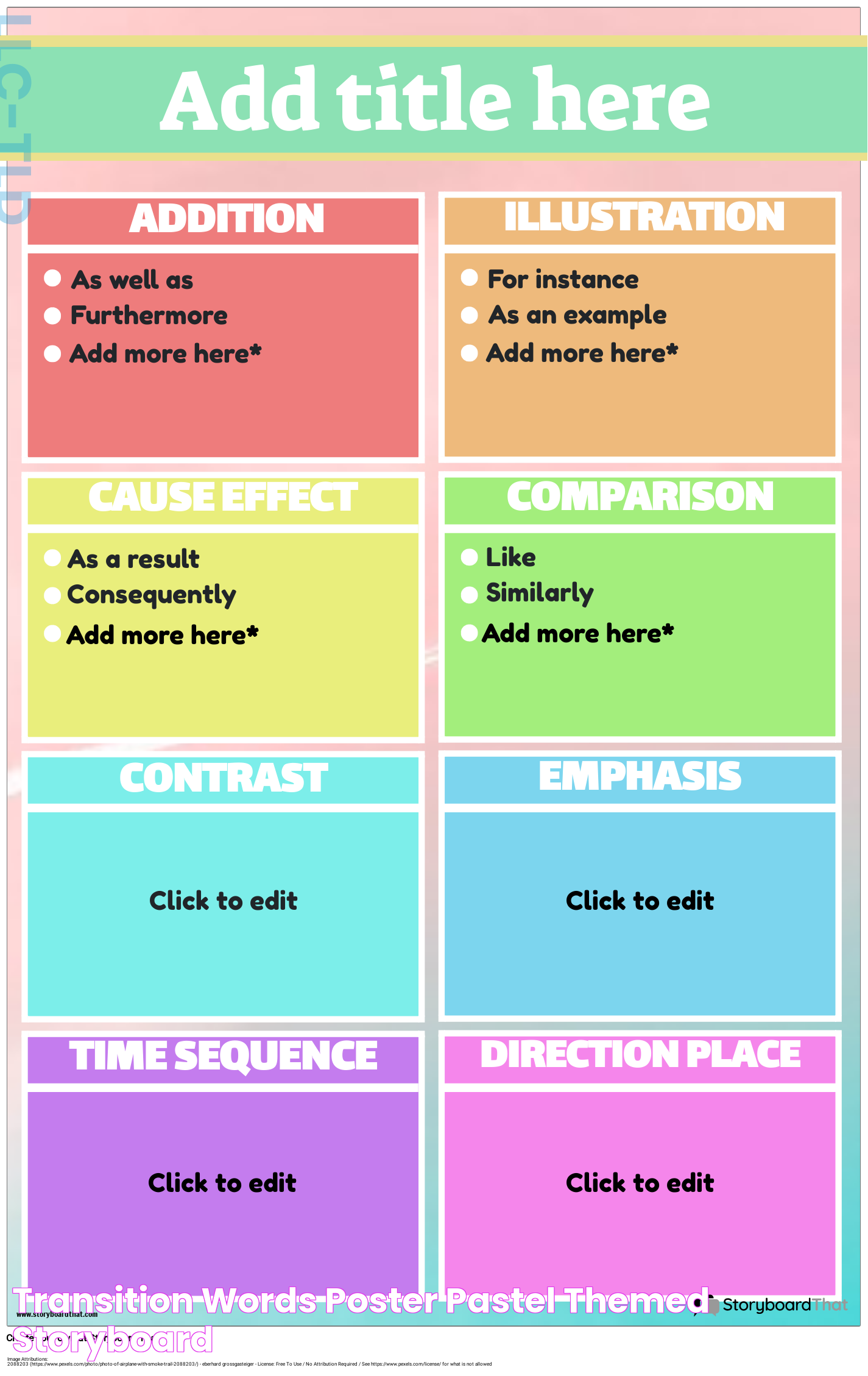 Transition Words Poster Pastel Themed Storyboard