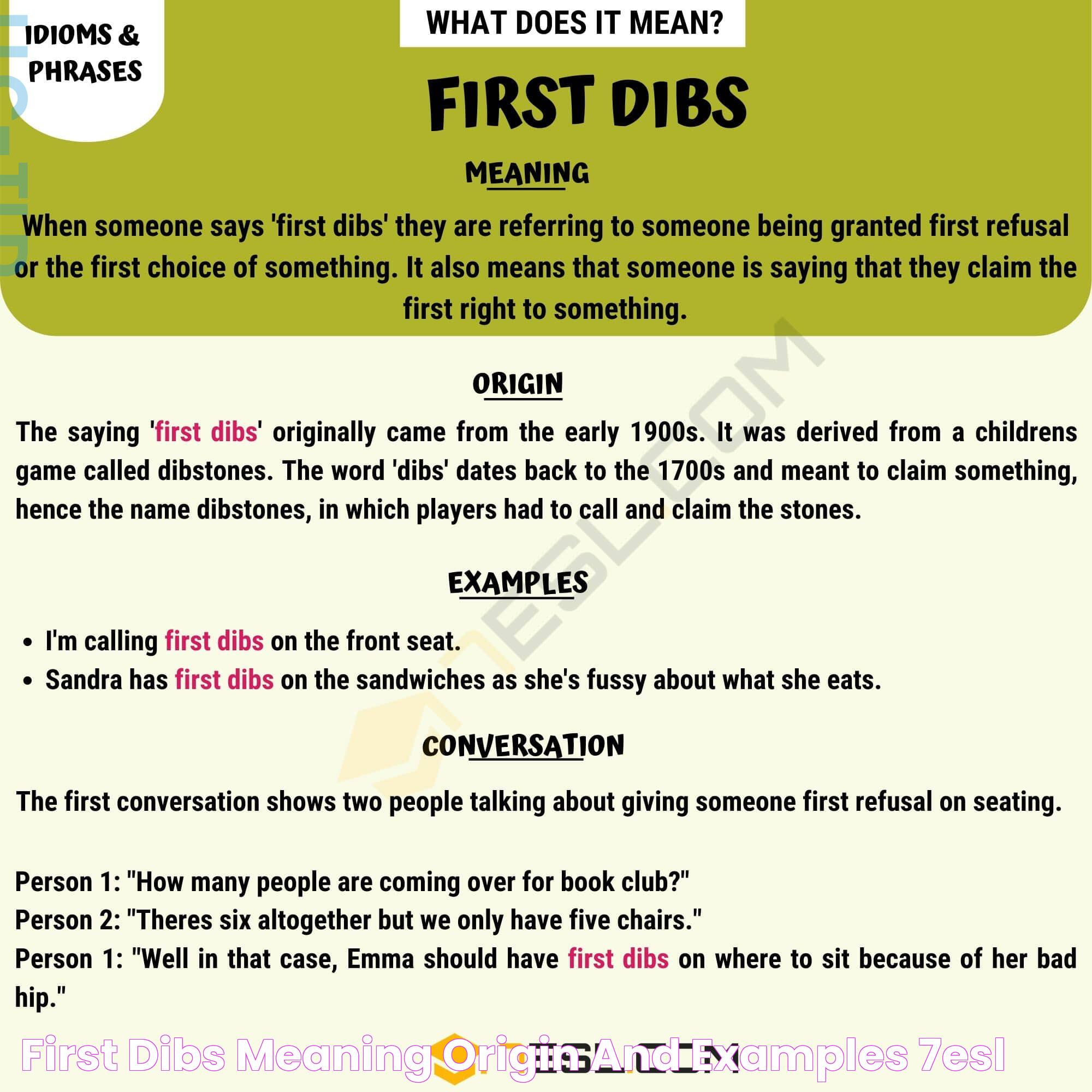 "First Dibs" Meaning, Origin and Examples • 7ESL