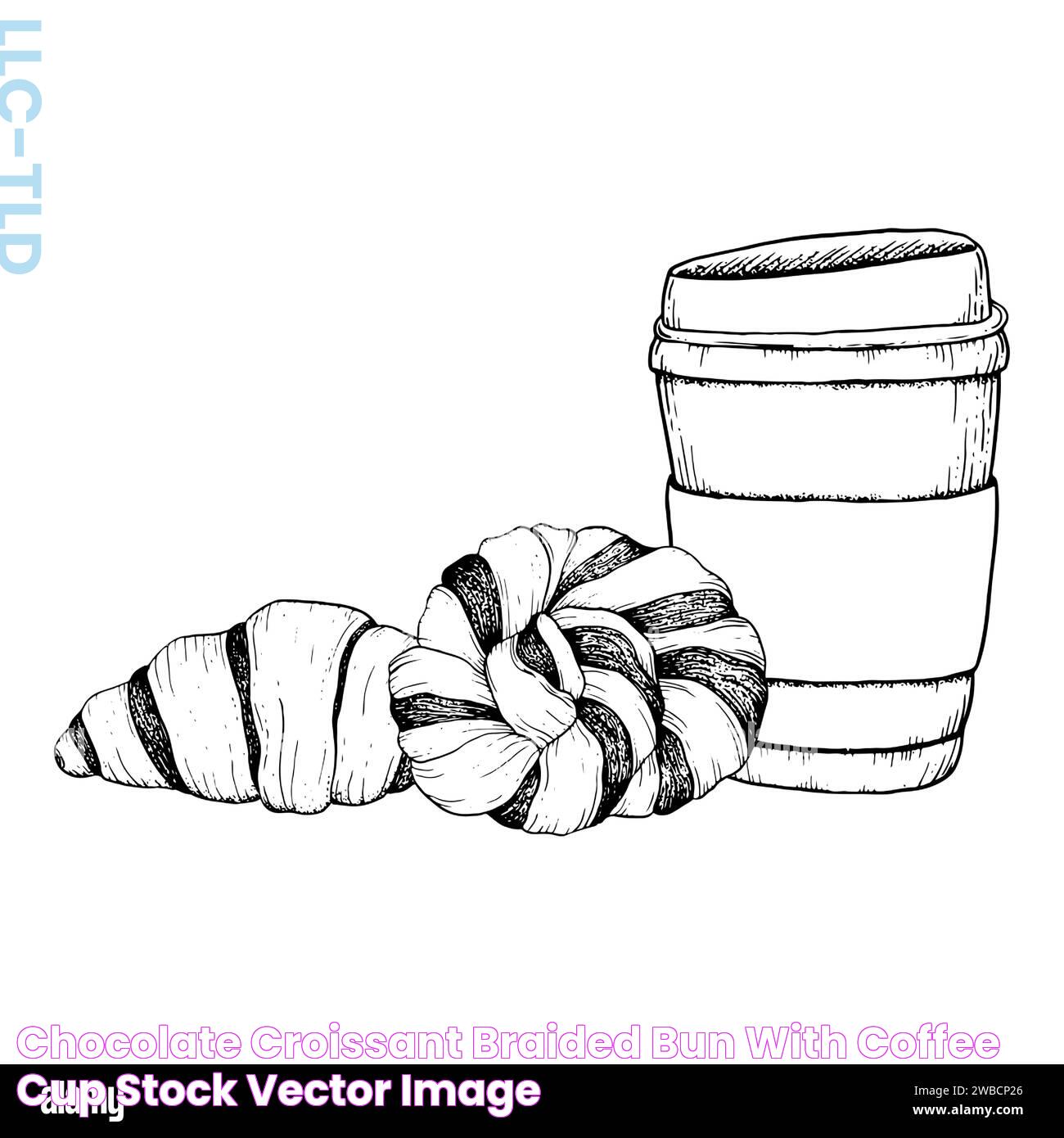 Chocolate croissant, braided bun with coffee cup Stock Vector Image