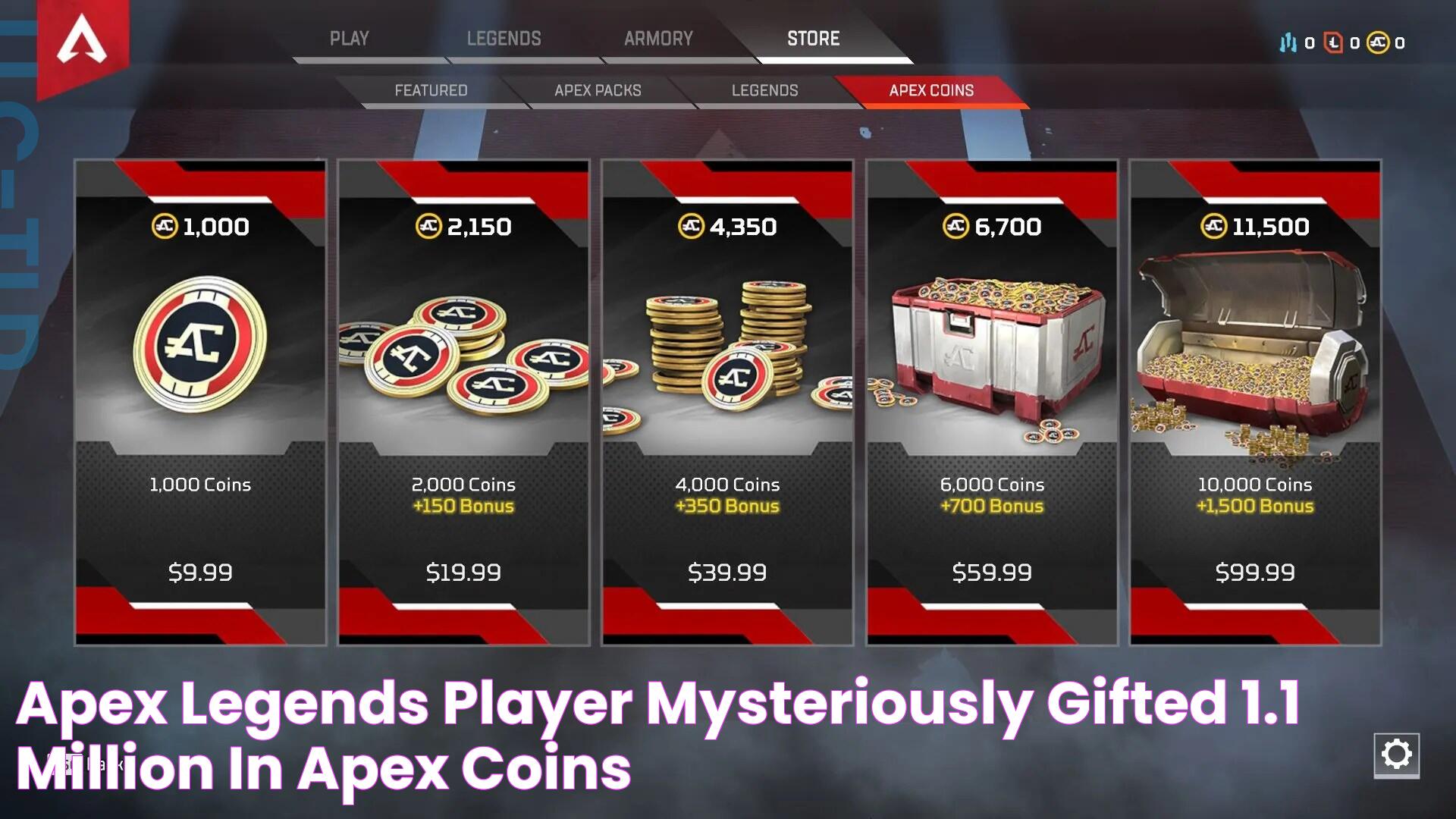 Apex Legends Player Mysteriously Gifted 1.1 Million in Apex Coins