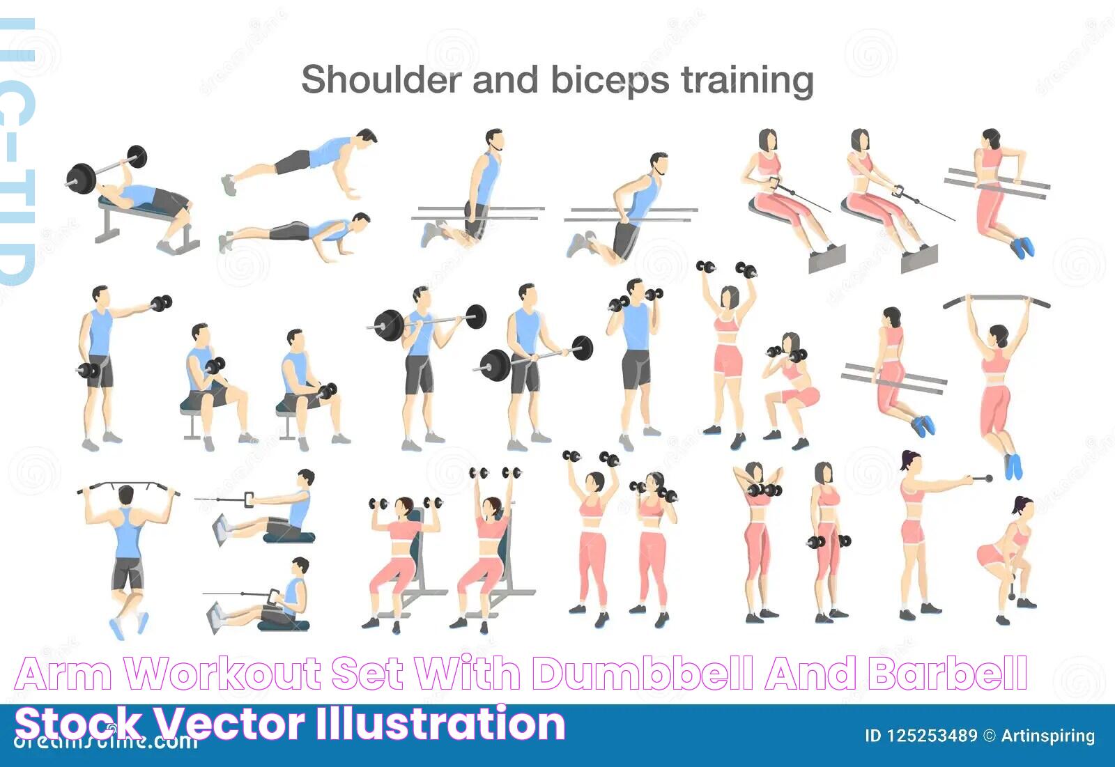 Arm Workout Set with Dumbbell and Barbell Stock Vector Illustration