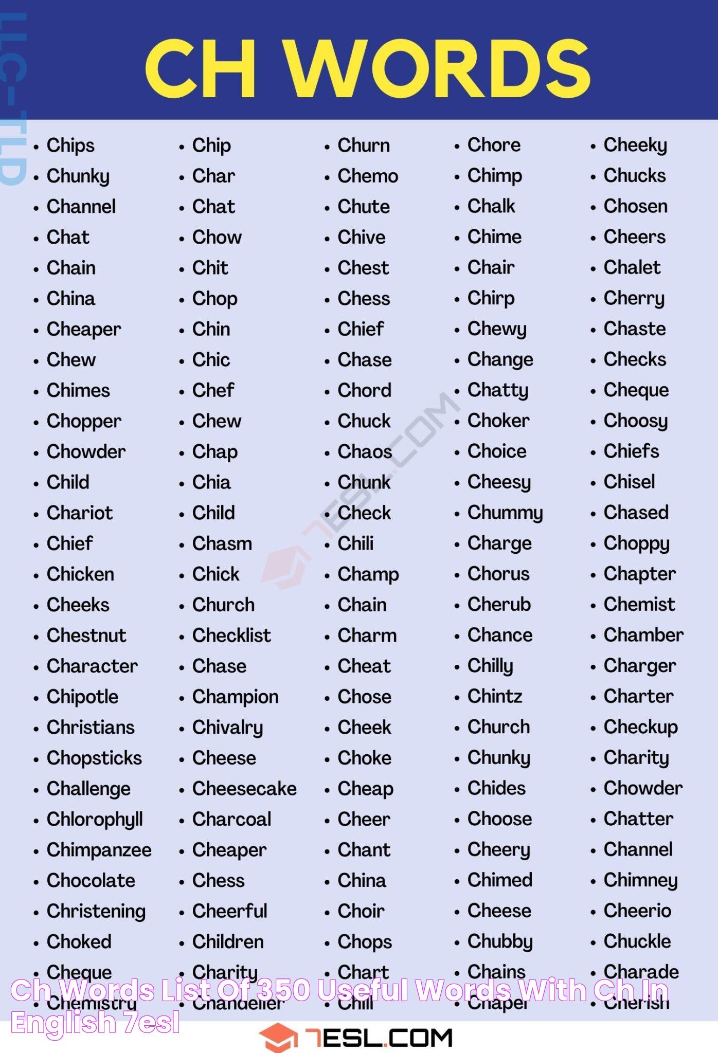 CH Words List of 350+ Useful Words with CH in English • 7ESL