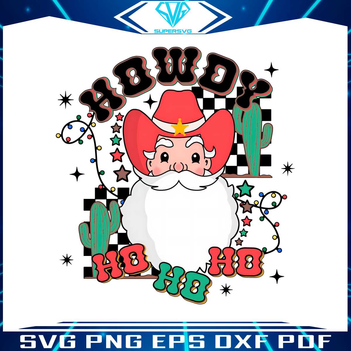 Retro Howdy Ho Ho Ho Christmas Lights PNG